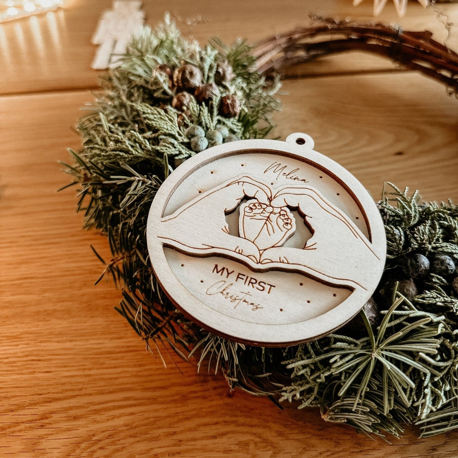 3D Weihnachtskugel personalisiert Holz - My First Christmas - lyllevenn