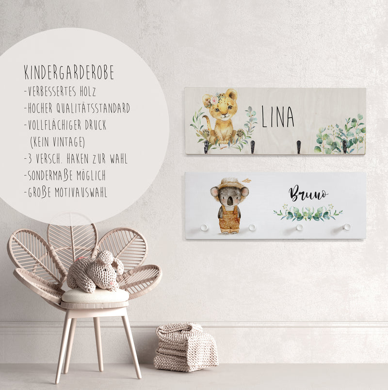 Garderobe | Kinderzimmer | Hakenleiste | personalisierbar - EUKALYPTUS