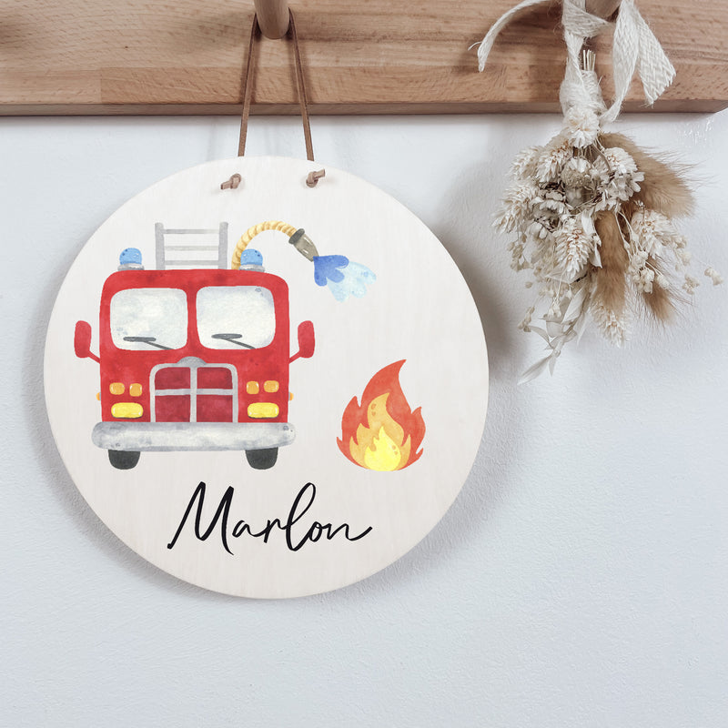 Namensschild | Kinderzimmer | Holzschild | personalisiert - FEUERWEHR