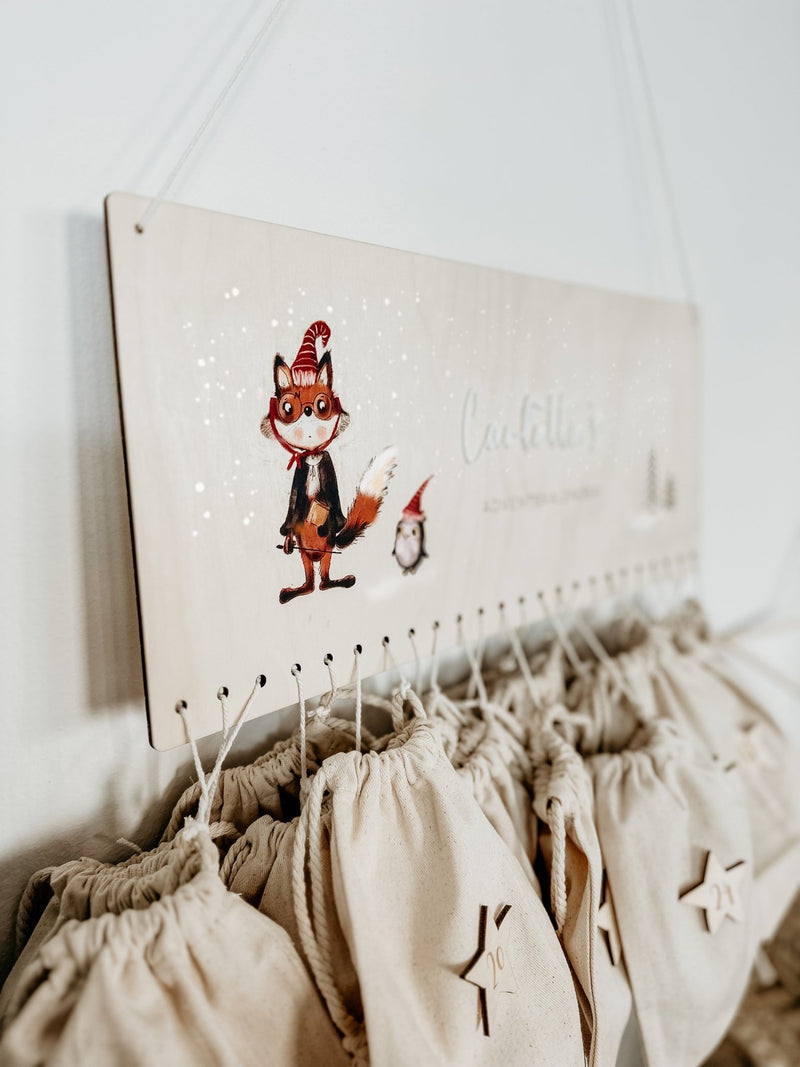 Beleuchteter Adventskalender Personalisiert "Fuchs Zauberer" Aquarell, Adventskalender zum Befüllen, Weihnachtsgeschenke Kinder Geschenke für Kind - lyllevenn-store