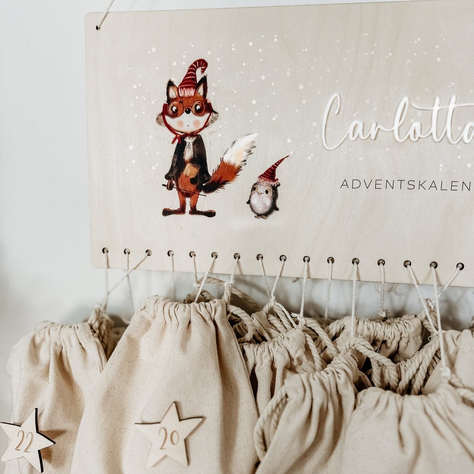 Beleuchteter Adventskalender Personalisiert "Fuchs Zauberer" Aquarell, Adventskalender zum Befüllen, Weihnachtsgeschenke Kinder Geschenke für Kind - lyllevenn-store