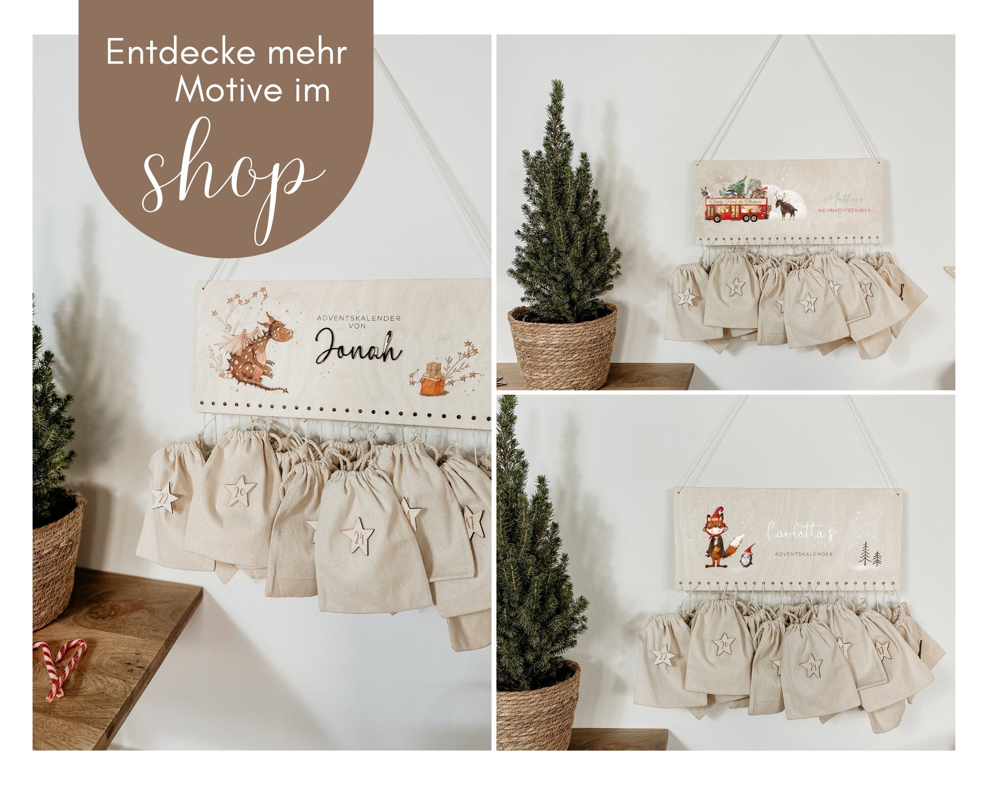 Beleuchteter Adventskalender Personalisiert "Rehkitz" Aquarell, Adventskalender zum Befüllen, Weihnachtsgeschenke Kinder Geschenke für Kind - lyllevenn-store