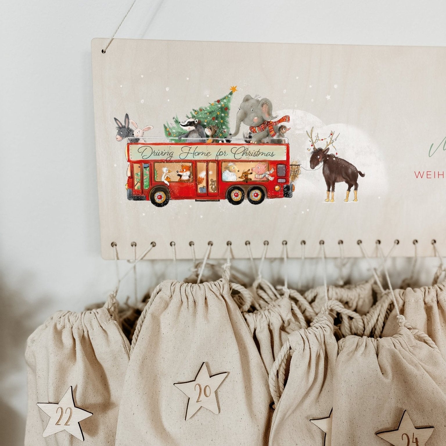 Beleuchteter Adventskalender Personalisiert "Weihnachtbus" Aquarell, Adventskalender zum Befüllen, Weihnachtsgeschenke Kinder Geschenke für Kind - lyllevenn-store