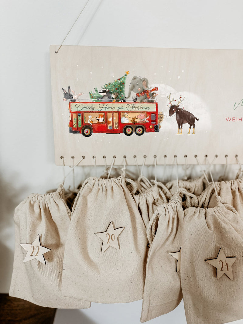 Beleuchteter Adventskalender Personalisiert "Weihnachtbus" Aquarell, Adventskalender zum Befüllen, Weihnachtsgeschenke Kinder Geschenke für Kind - lyllevenn-store