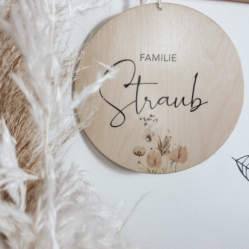 Familienschild | Türschild | Holz - FLORAL - lyllevenn-store