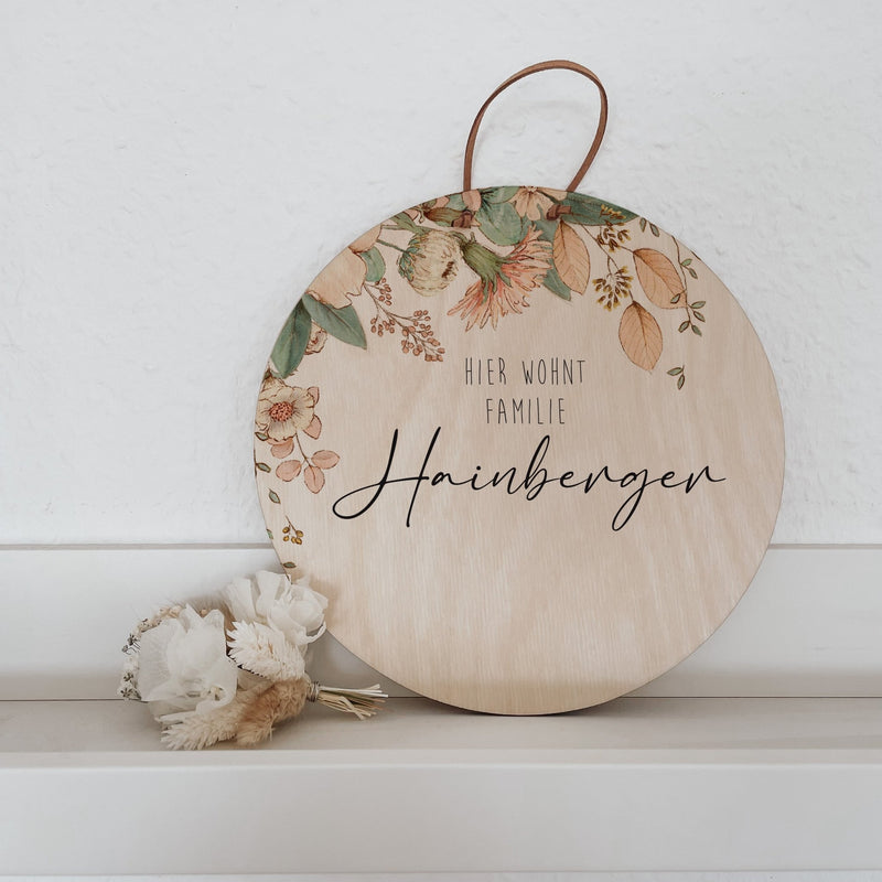 Familienschild | Türschild | Holz - FLORAL - lyllevenn-store