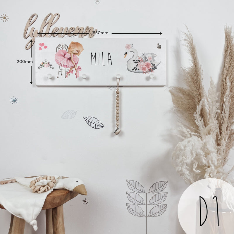 Garderobe | Kindergarderobe | Interior | Hakenleiste | personalisierbar - BALLERINA / SCHWAN - lyllevenn-store