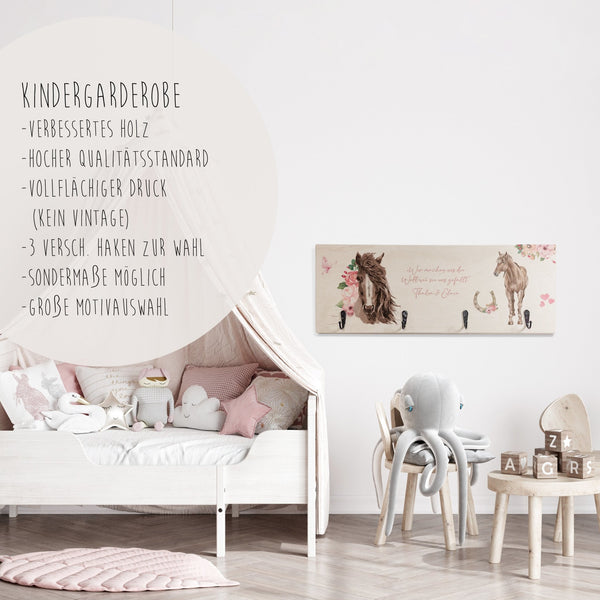 Garderobe | Kindergarderobe | Interior | Hakenleiste | personalisierbar - PFERDE - lyllevenn-store