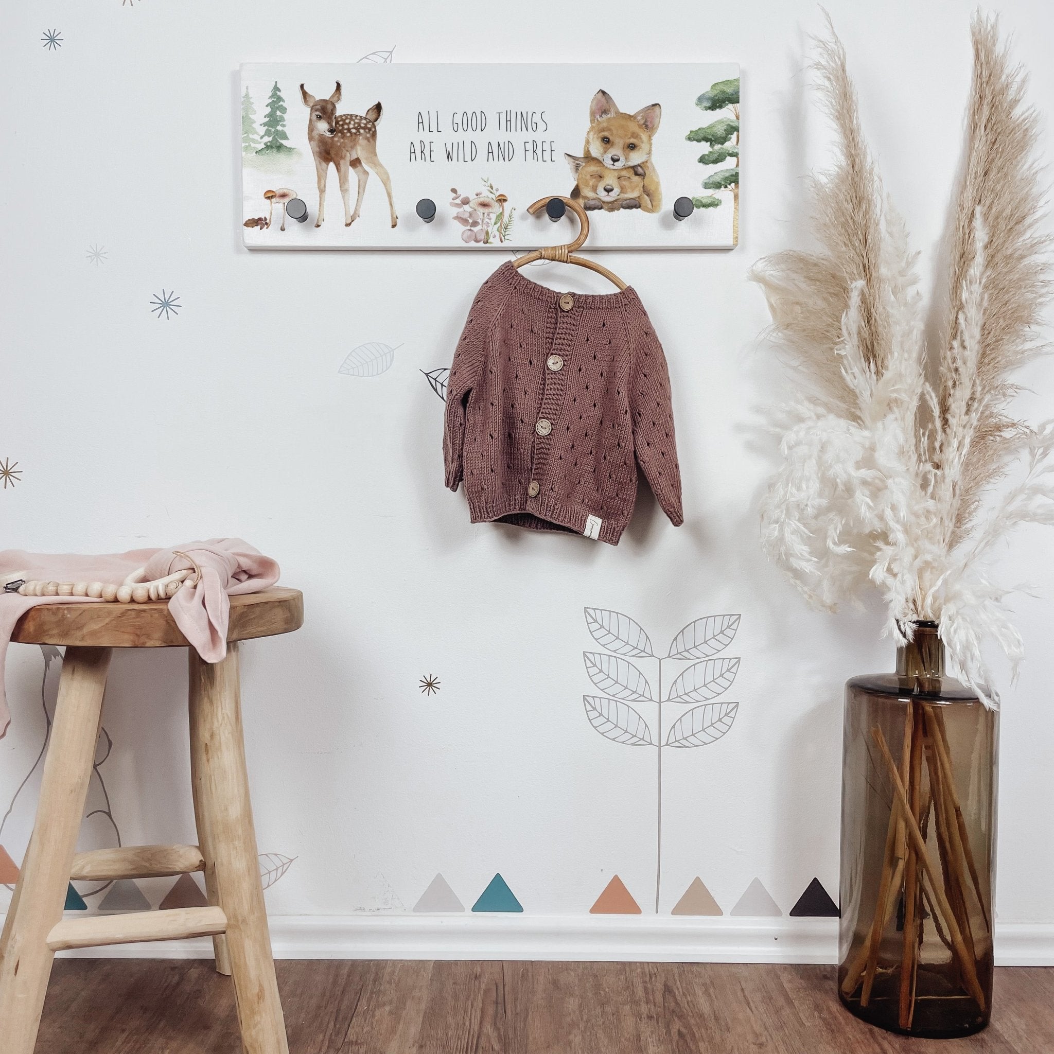 Garderobe | Kinderzimmer | Hakenleiste | Waldtiere | personalisierbar - WOODANIMALS VINTAGE - lyllevenn-store