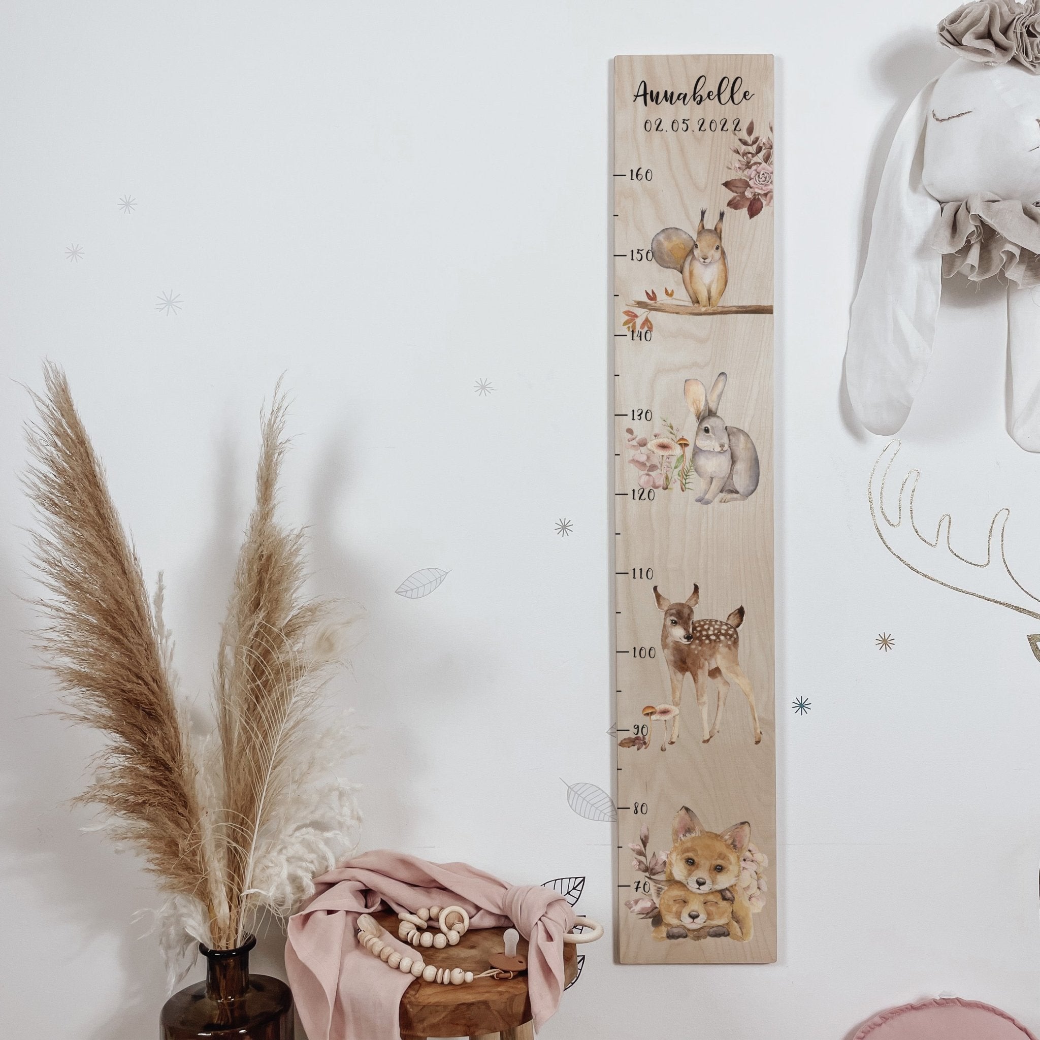 Kinder Messlatte | Holz | personalisierbar - WOODLAND VINTAGE - lyllevenn-store