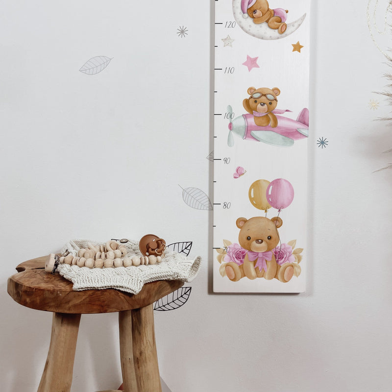 Kinder Messlatte | Holz | personalisierbar | zwei Farb-Varianten - TEDDY BEAR - lyllevenn-store