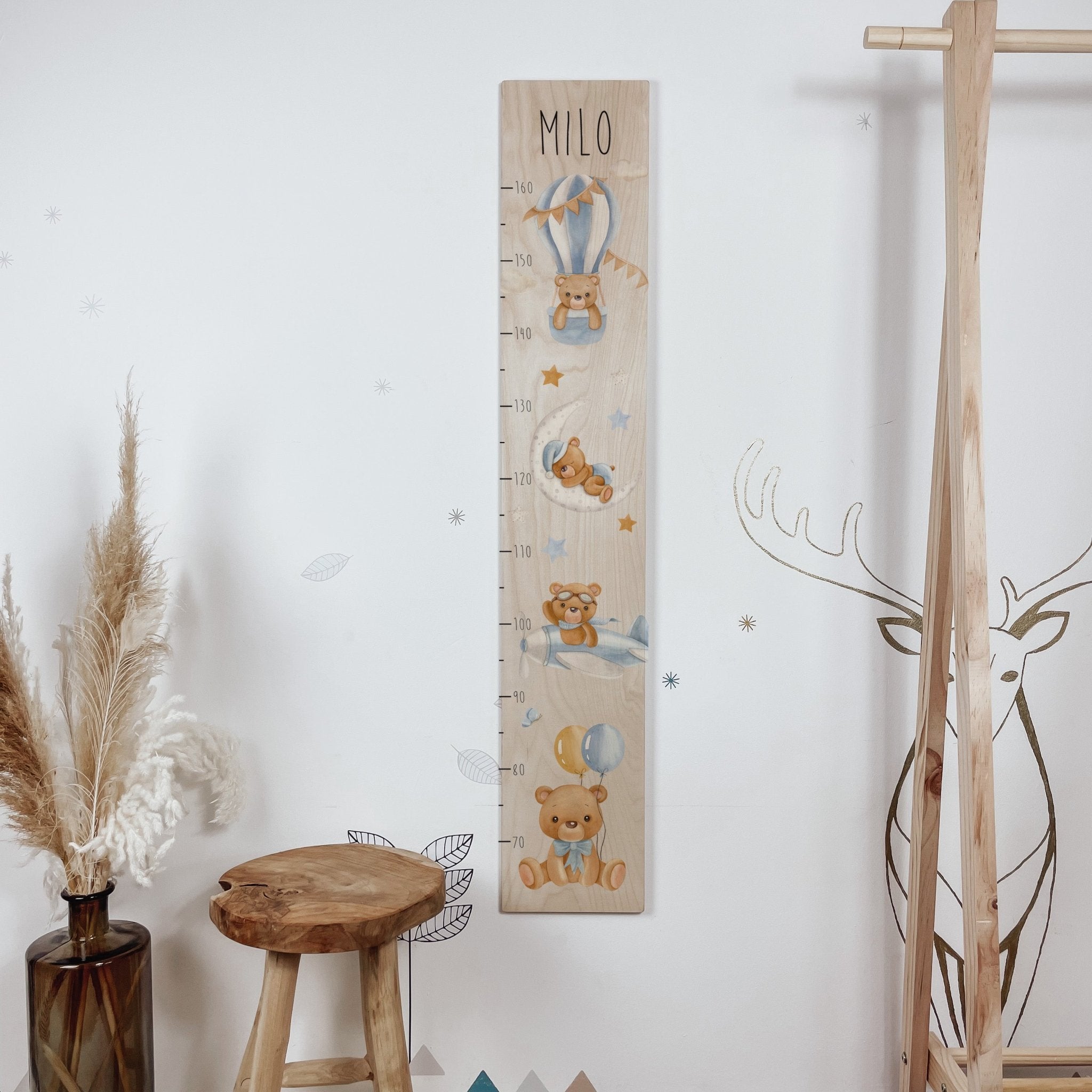 Kinder Messlatte | Holz | personalisierbar | zwei Farb-Varianten - TEDDY BEAR - lyllevenn-store