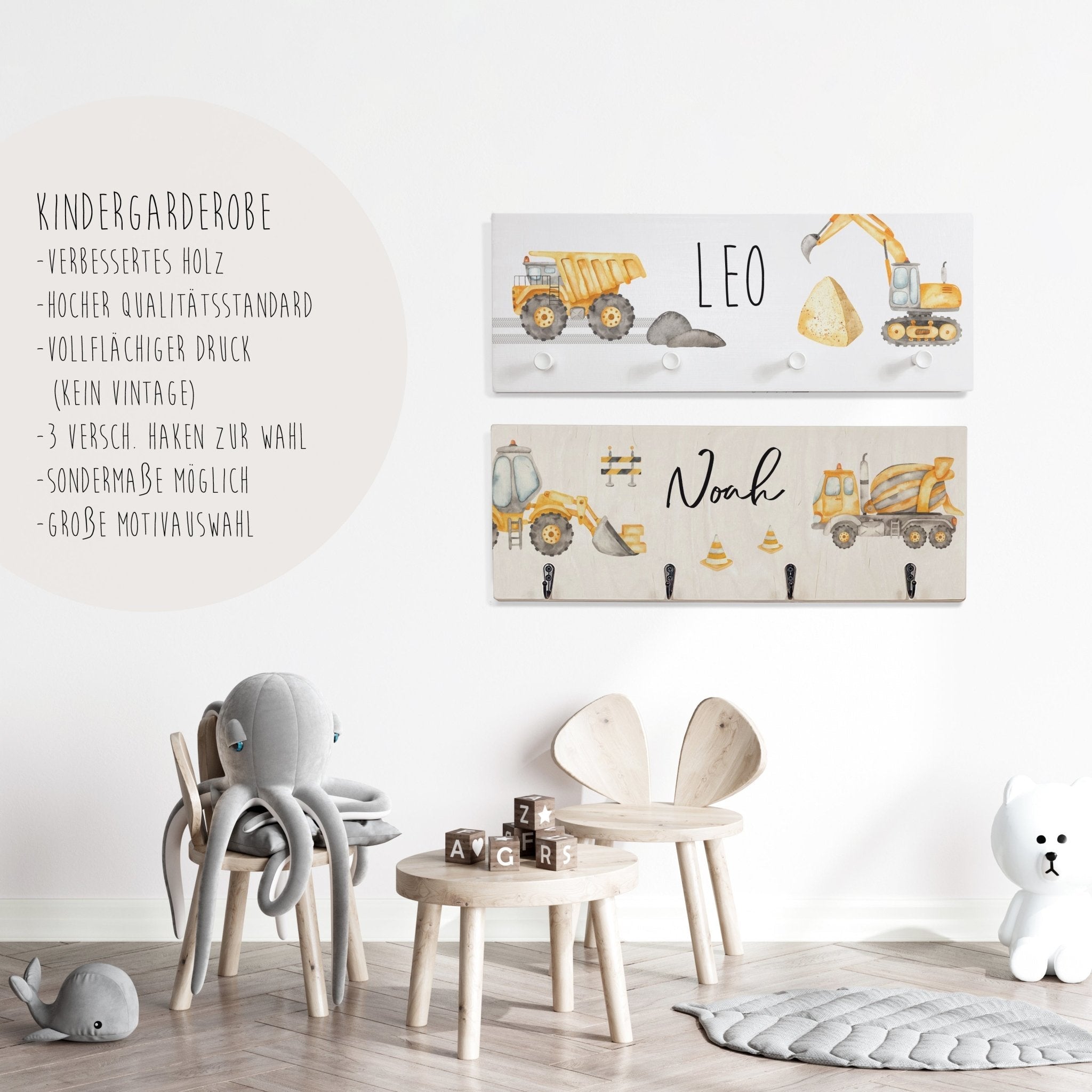 Kindergarderobe Holz personalisiert -  Bagger - lyllevenn