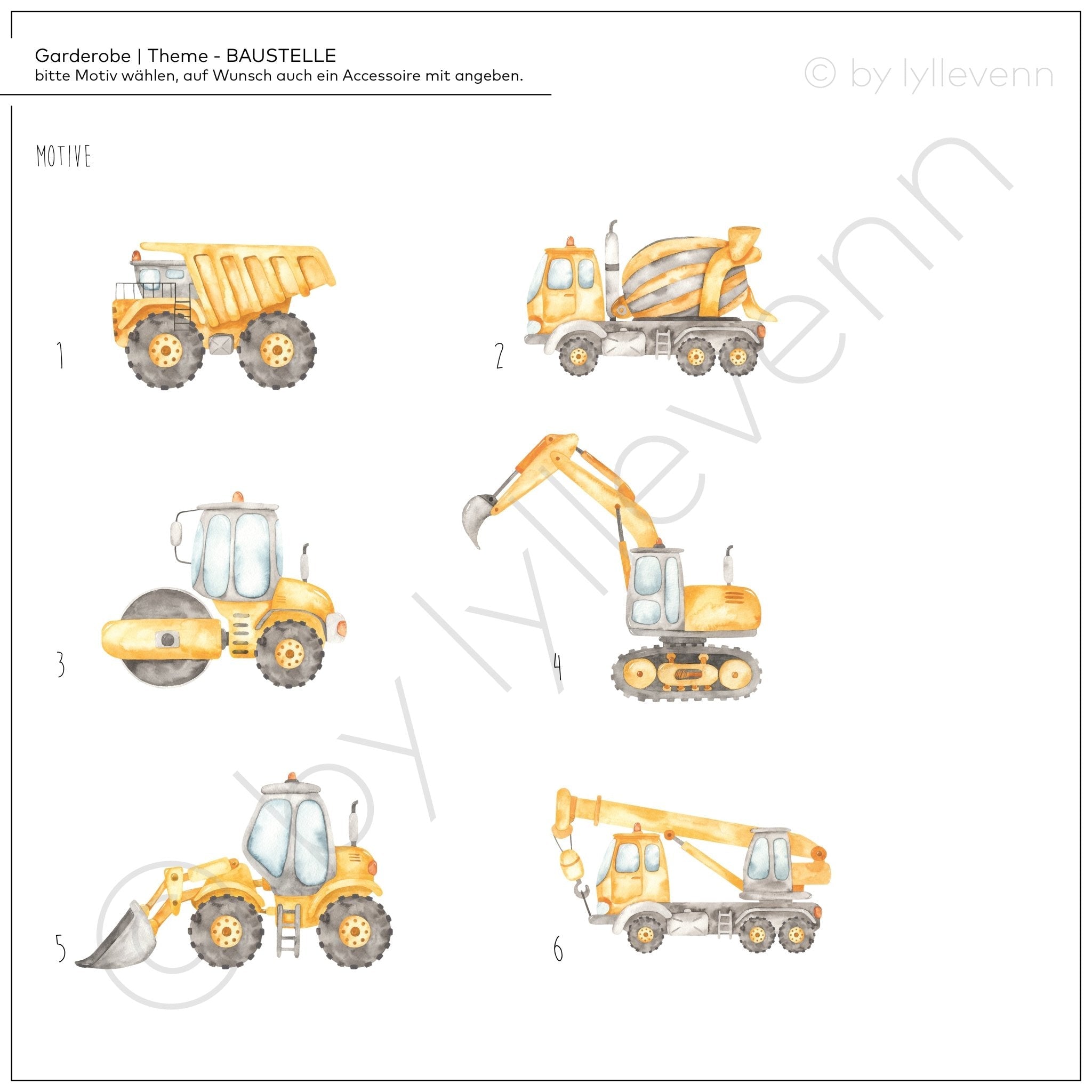 Kindergarderobe Holz personalisiert -  Bagger - lyllevenn
