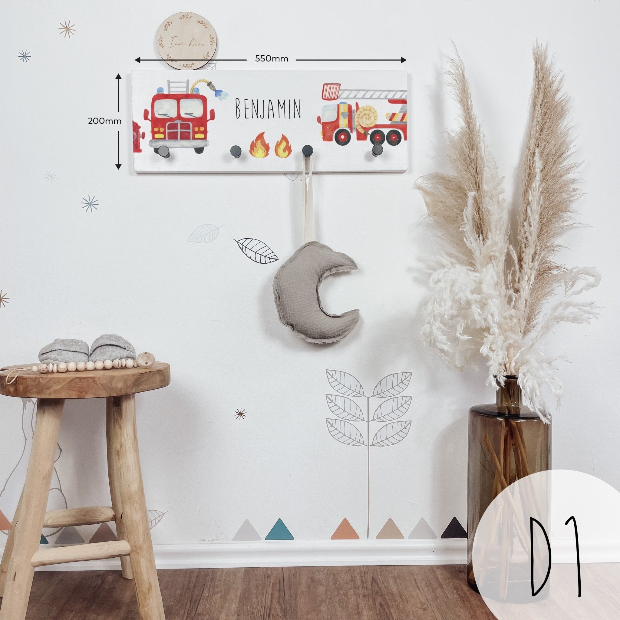 Kindergarderobe Holz personalisiert -  Feuerwehr - lyllevenn