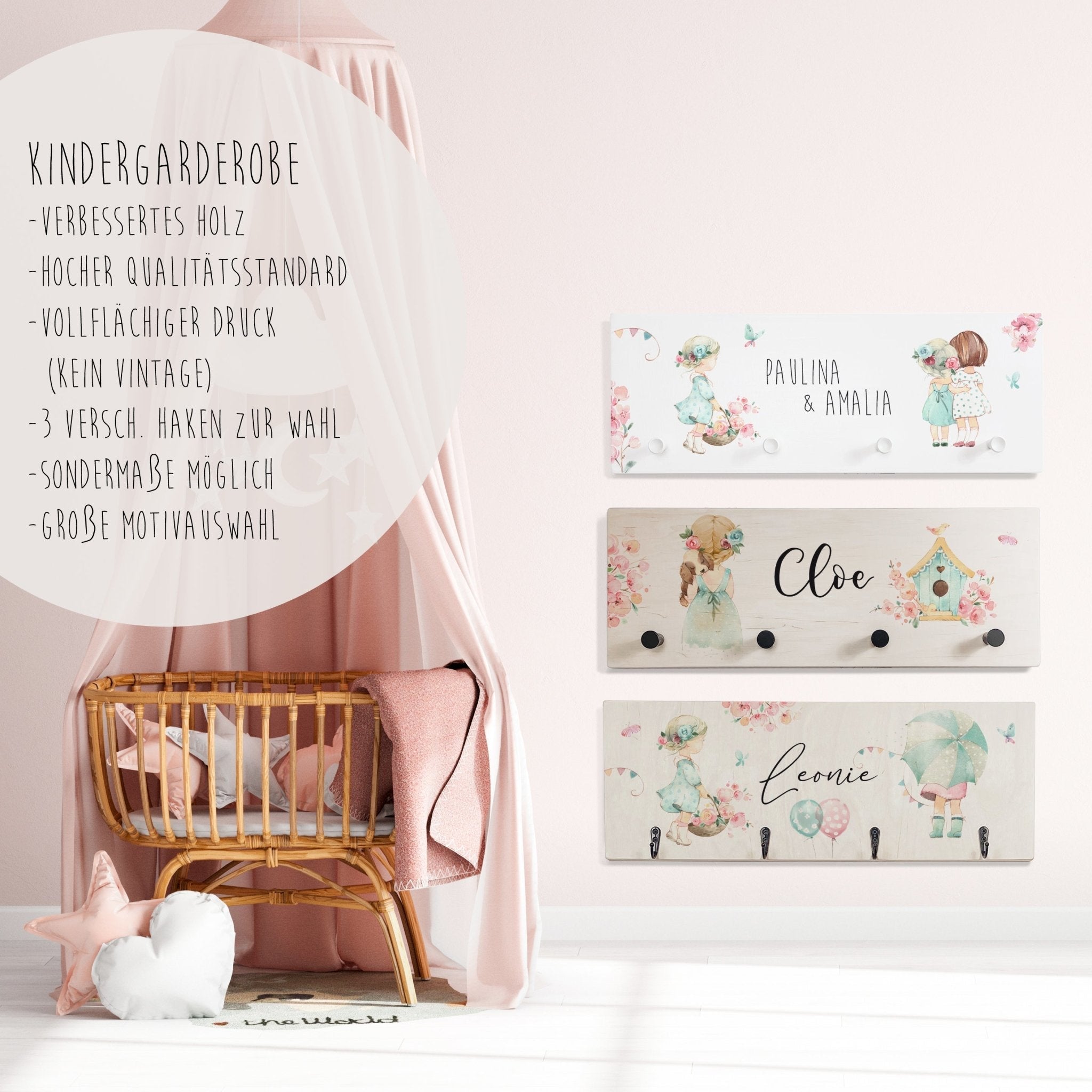 Kindergarderobe Holz personalisiert -  Kleiner Frühling - lyllevenn