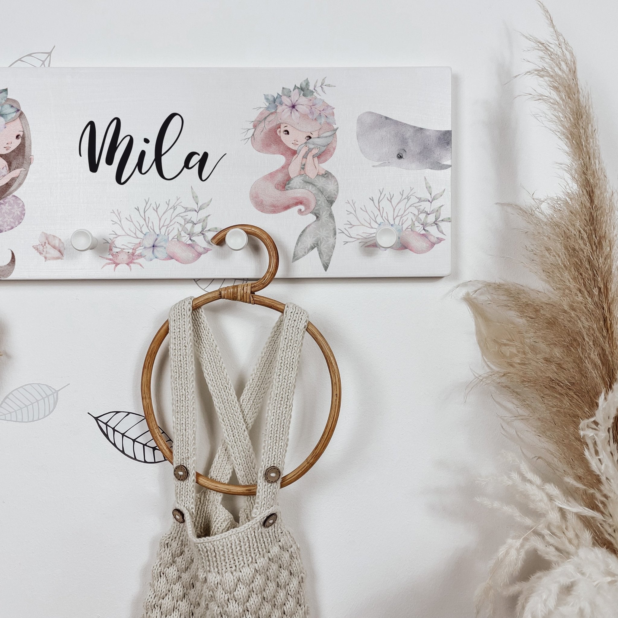 Kindergarderobe Holz personalisiert - Meerjungfrau - lyllevenn