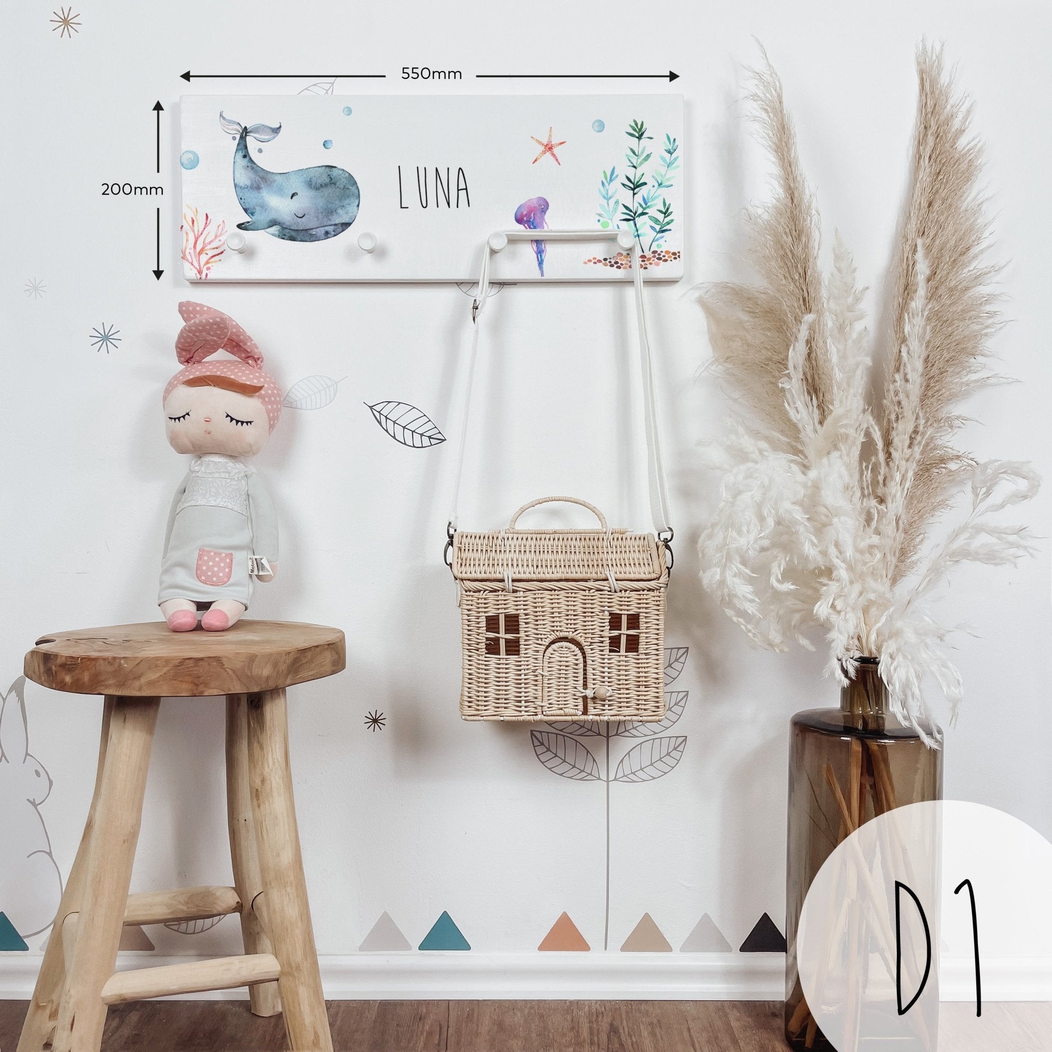 Kindergarderobe Holz personalisiert - Unterwasserwelt - lyllevenn