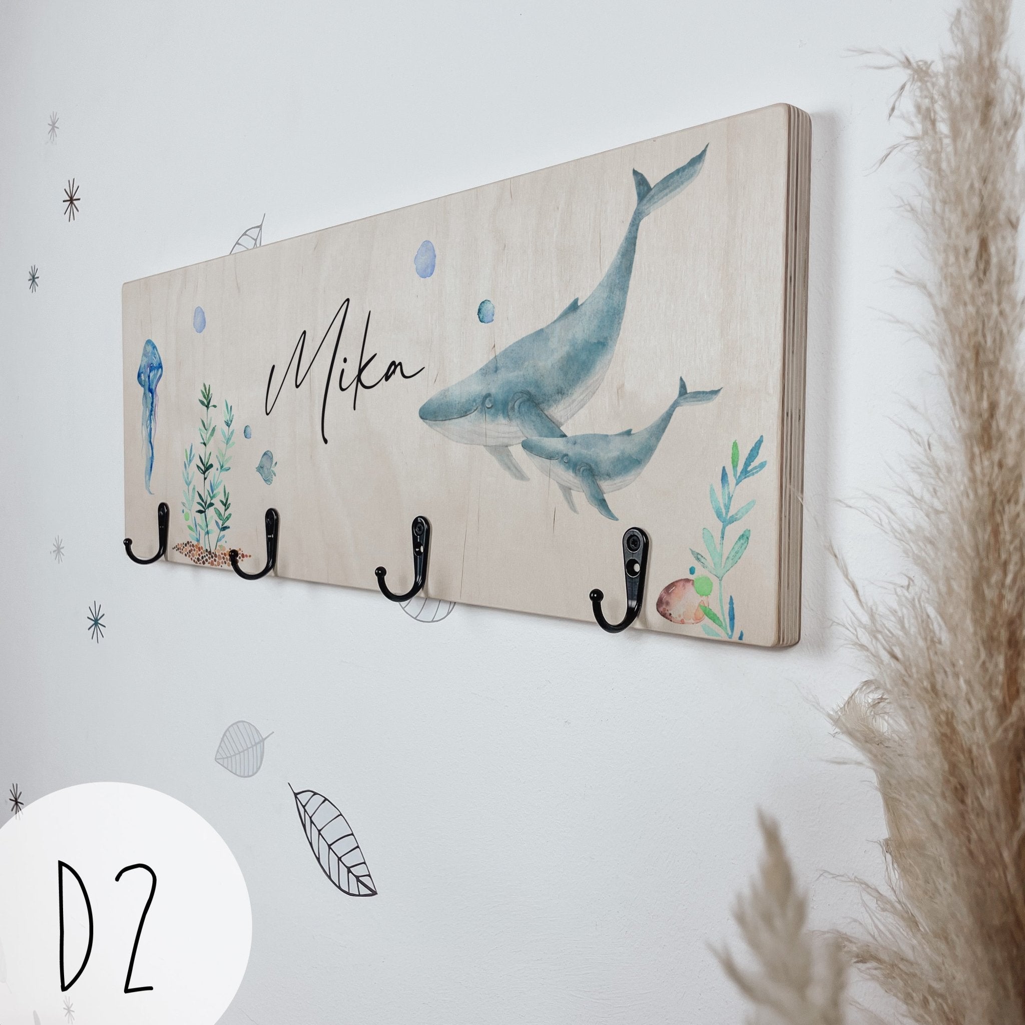 Kindergarderobe Holz personalisiert - Unterwasserwelt - lyllevenn