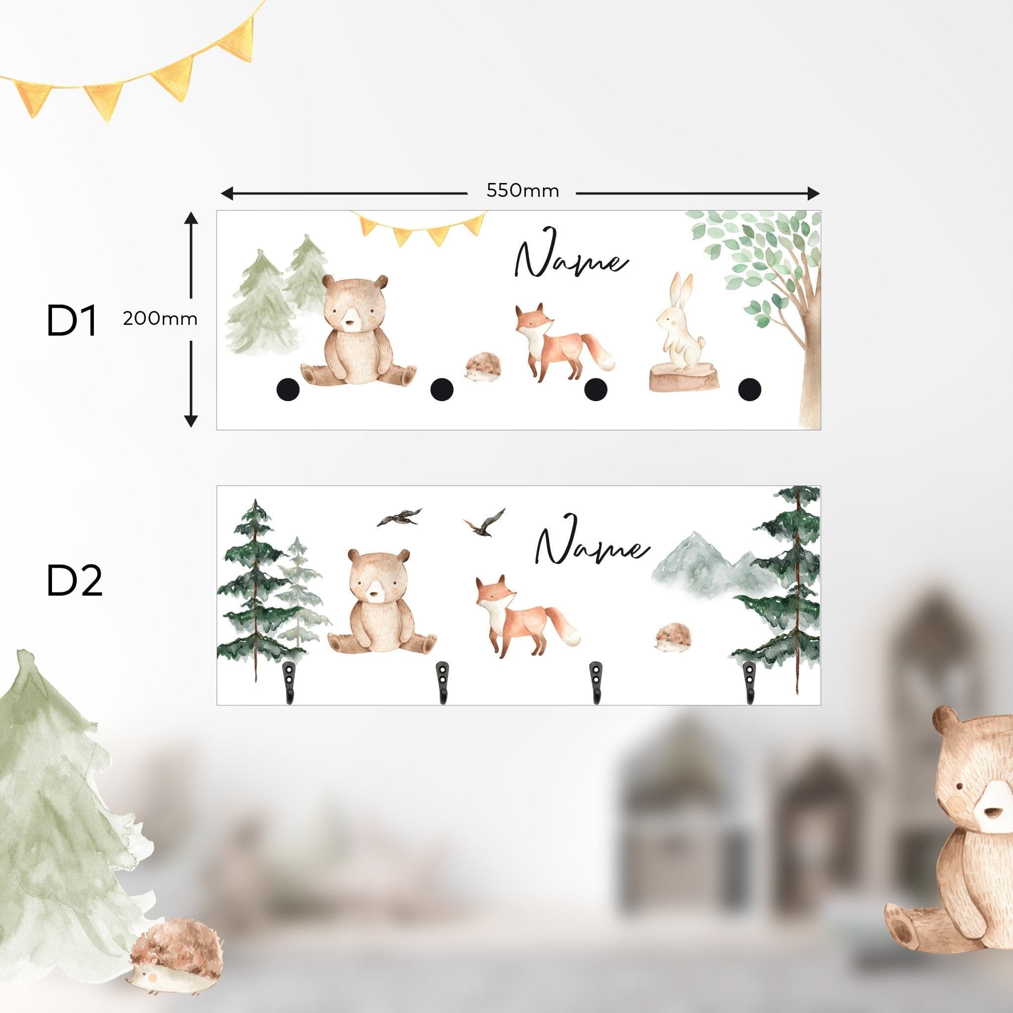 Kindergarderobe Holz personalisiert - Waldtiere - lyllevenn