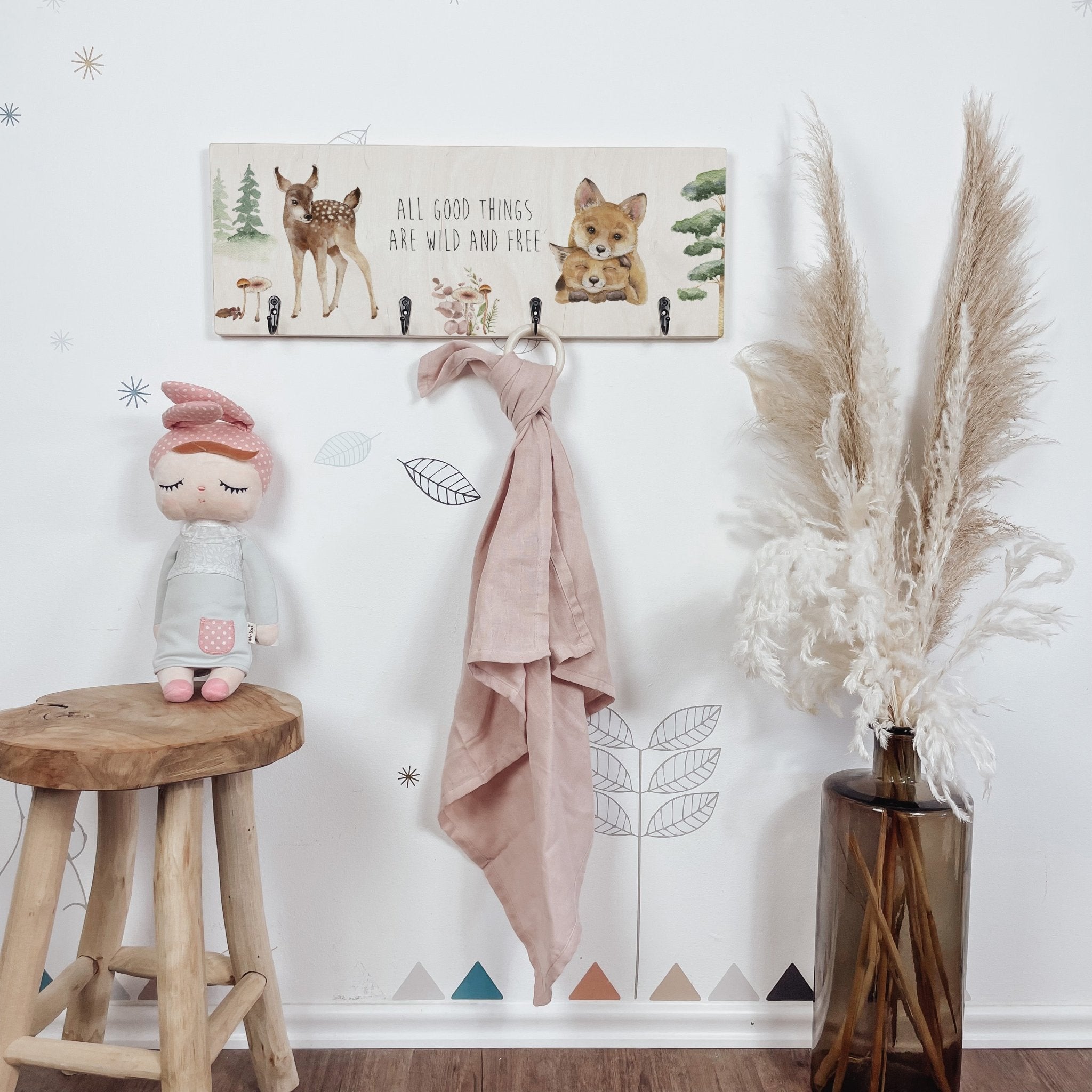 Kindergarderobe Holz personalisiert -  Woodanimals Vintage - lyllevenn