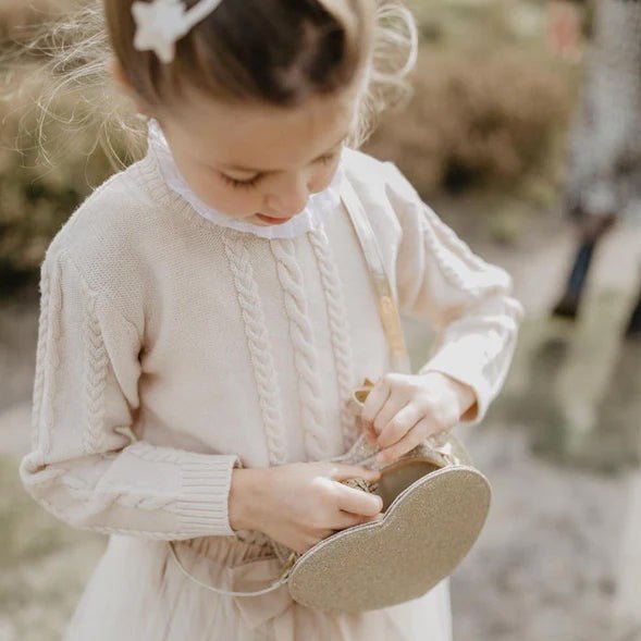 Kinderhandtasche und Portemonnaie -  Glitzer Herz - lyllevenn