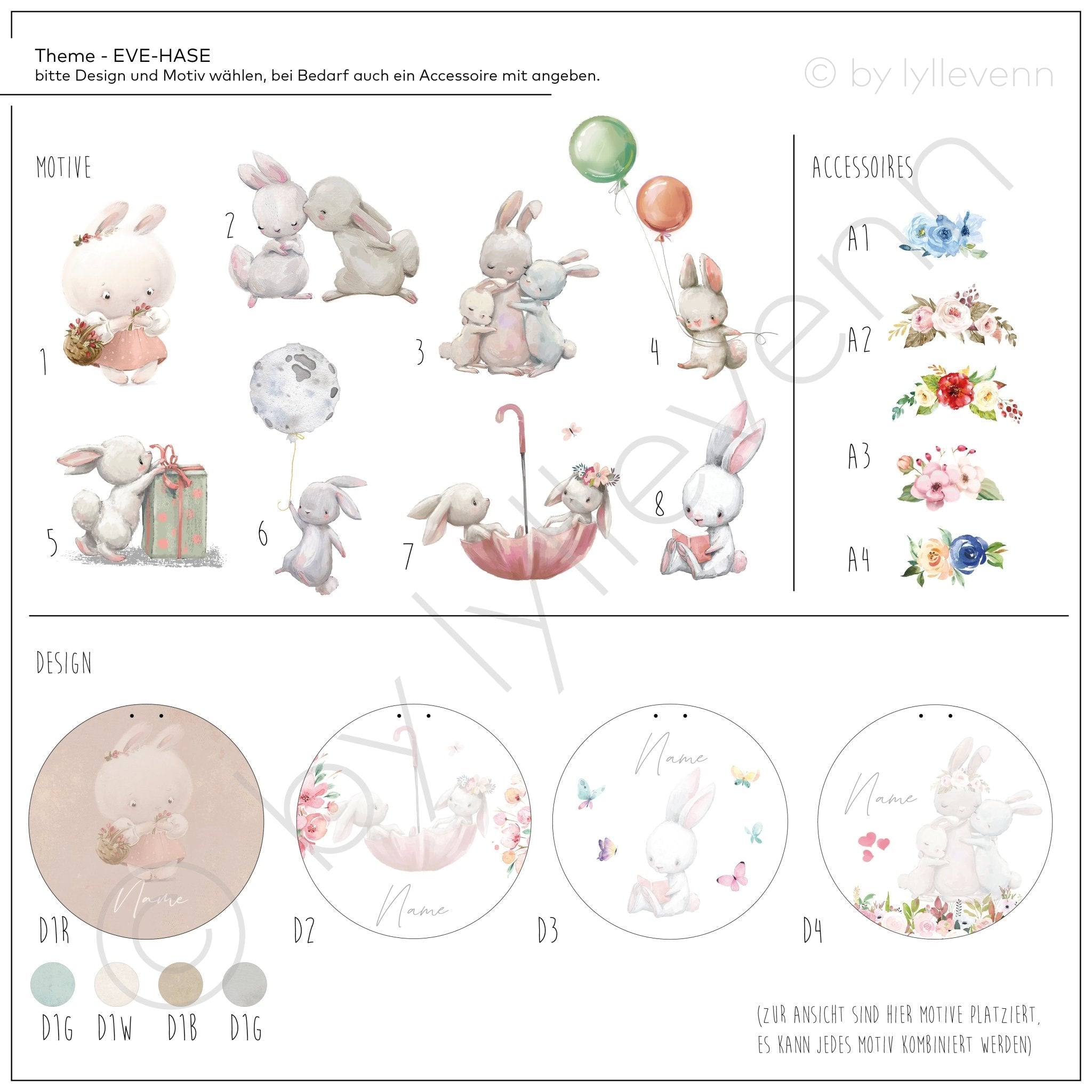 Namensschild | Kinderzimmer | Holzschild | personalisierbar - EVE HASE - lyllevenn