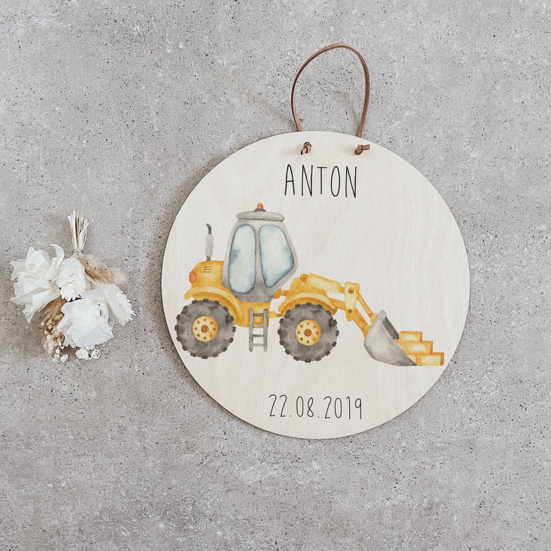 Namensschild | Kinderzimmer | Holzschild | personalisiert - BAUSTELLE / TRAKTOR - lyllevenn-store