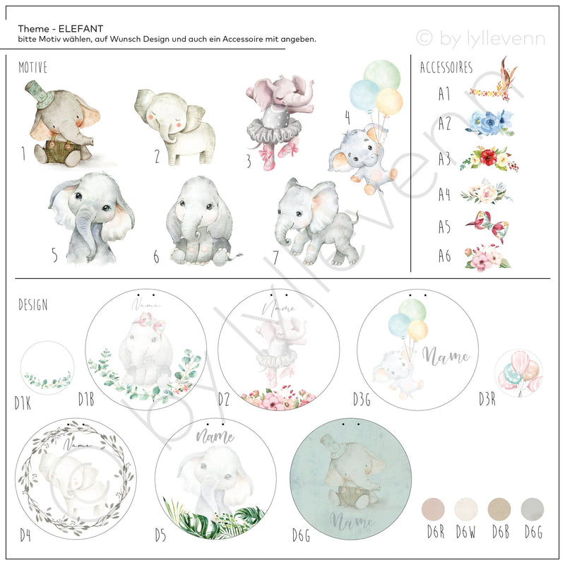 Namensschild | Kinderzimmer | Holzschild | personalisiert - ELEFANT - lyllevenn-store