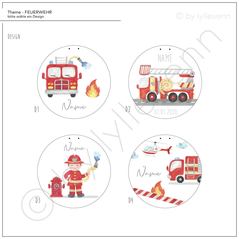 Namensschild | Kinderzimmer | Holzschild | personalisiert - FEUERWEHR - lyllevenn-store