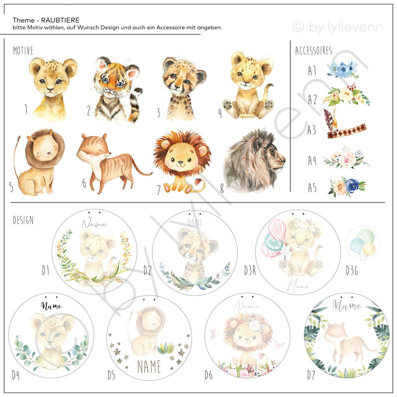 Namensschild | Kinderzimmer | Holzschild | personalisiert - RAUBTIERE - lyllevenn-store