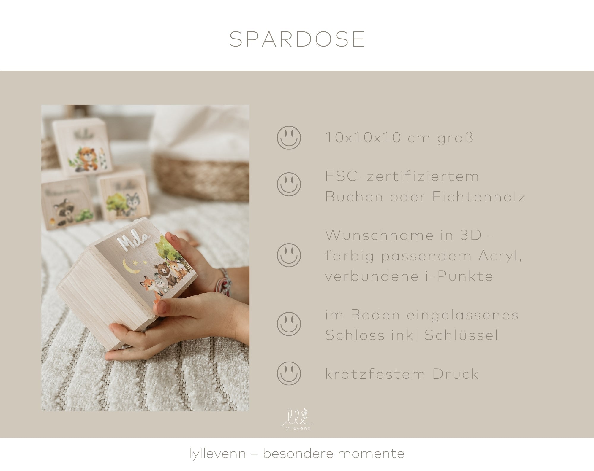 Spardose Holz Persoalisiert - Waldtier - Familie - lyllevenn