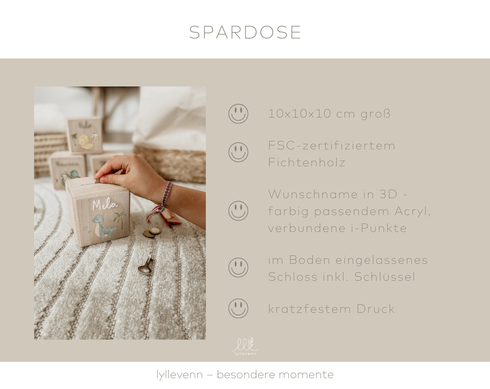 Spardose Holz Personalisiert - Dino - lyllevenn