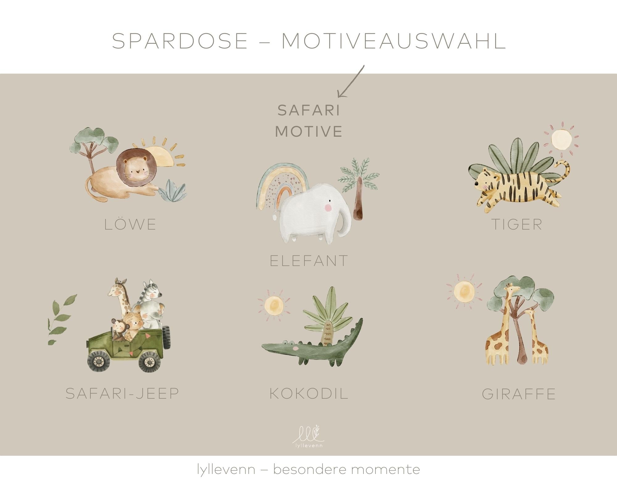 Spardose Holz Personalisiert - Safari - lyllevenn