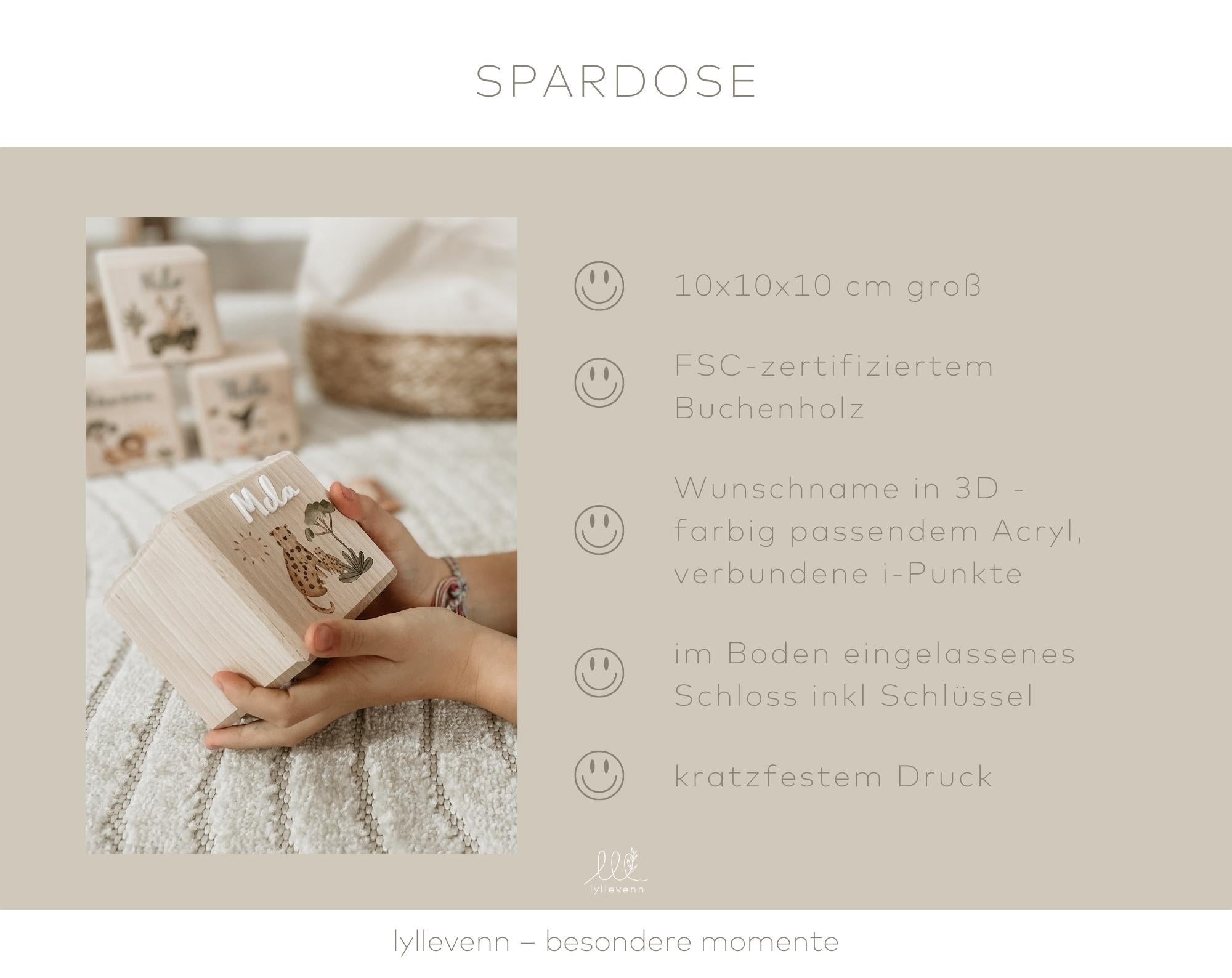 Spardose Holz Personalisiert - Safari - lyllevenn