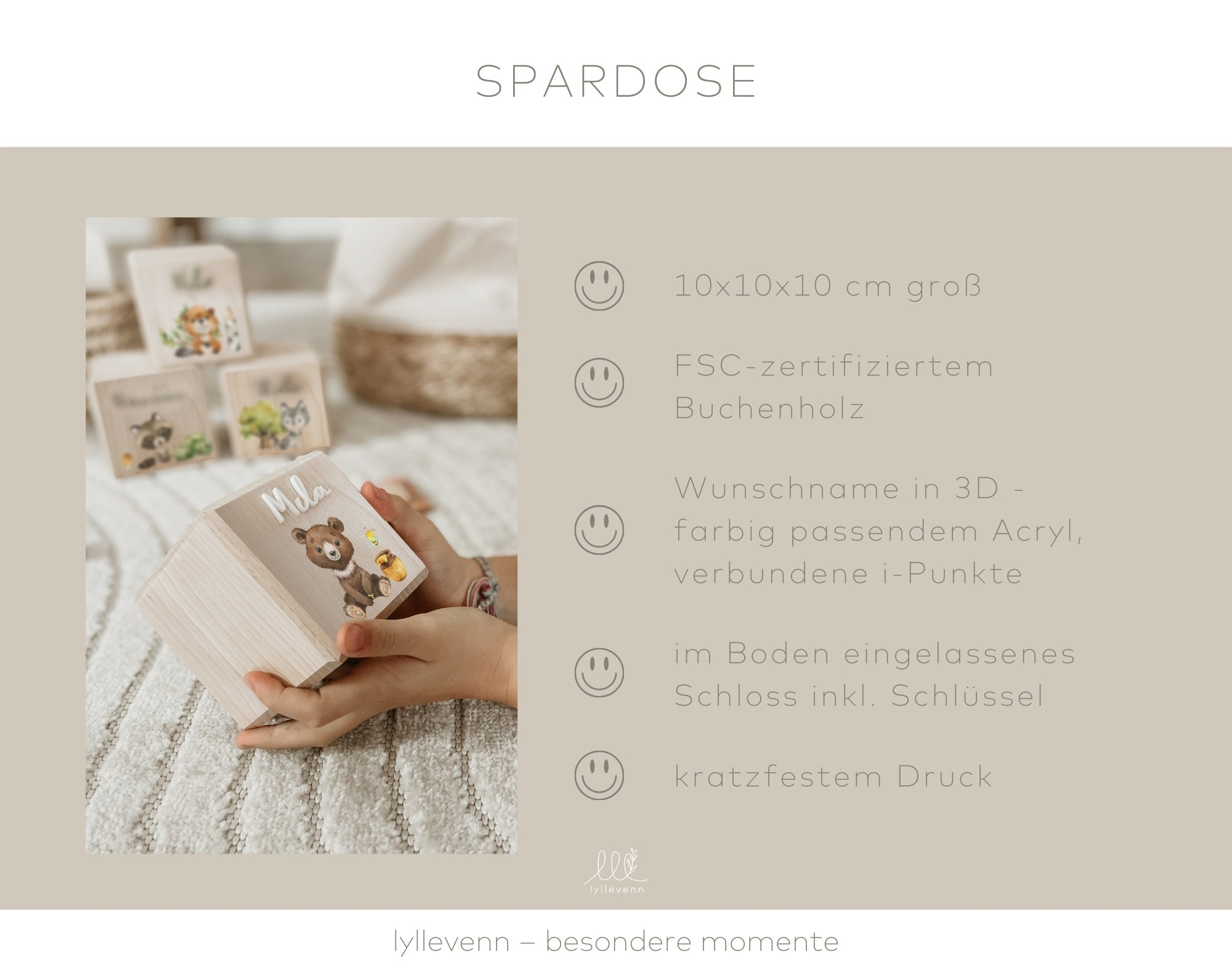 Spardose Holz Personalisiert - Waldtiere - lyllevenn