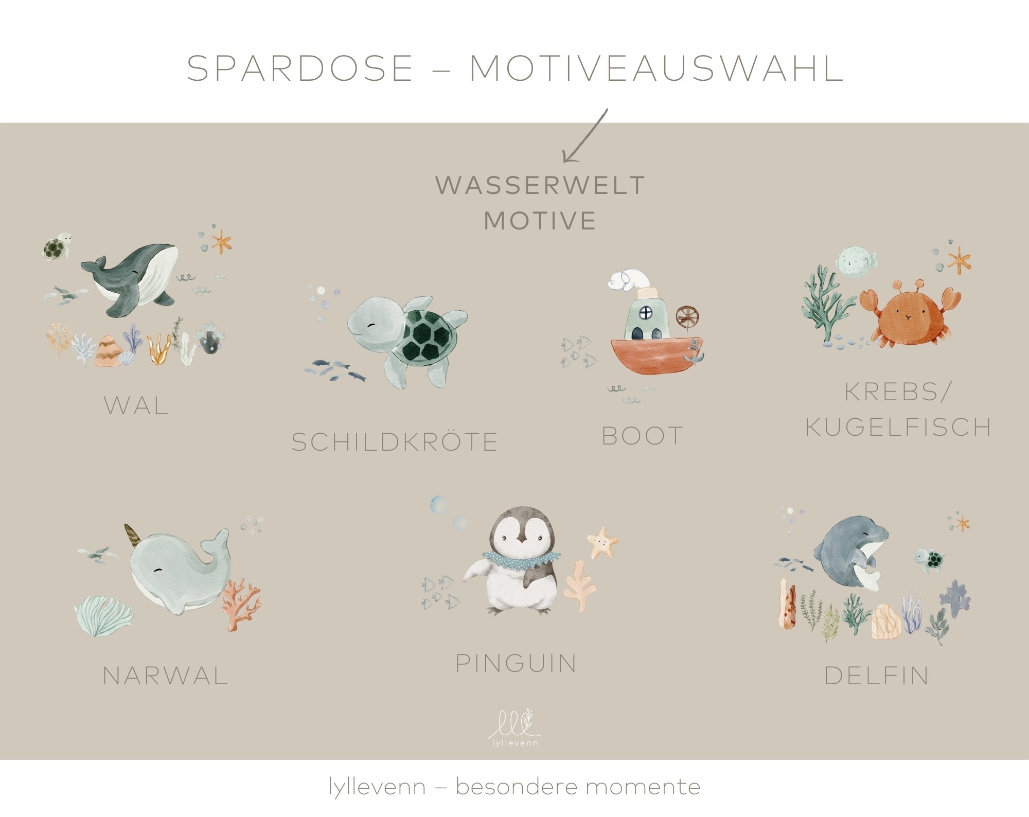 Spardose Holz Personalisiert - Wasserwelt - lyllevenn